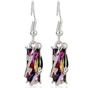 Colorful Zircon Column Drop Dangle Earrings 925 Silver‎ Plated Lightweight
